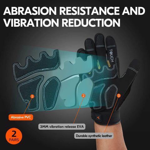 Two Pair Heavy Duty Safety Work Gloves For Mechanics And Construction Anti Vibration And Impact Resistant Rigger Gloves with EVA padding