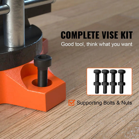 Built Tough Cast Iron Vise With Anvil, 4.5 Inch Jaw Width And 3.3 Inch Opening, includes bolts and nuts, displayed on wooden surface