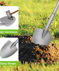 SDS Max Shank 40Cr Steel Clay Spade Demolition Jack Hammer Bit 16.1 Inch digging into soil, highlighting high hardness and sharp shape.