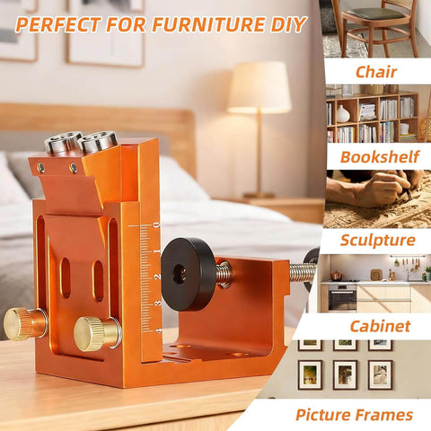 All In One Pocket Hole Jig Kit For Super Strong Hidden Joints With 15 Degree Adjustable Drill Guide on wooden table