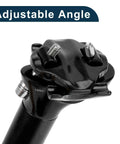 Close-up of adjustable angle bike seat post 30.9x300mm aluminum alloy universal fit for road MTB BMX with tilt adjust clamp.