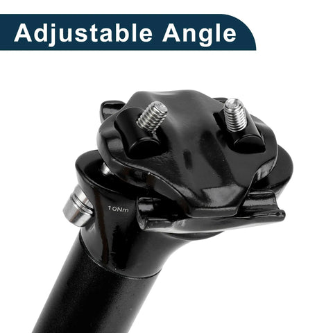 Close-up of adjustable angle bike seat post 30.9x300mm aluminum alloy universal fit for road MTB BMX with tilt adjust clamp.