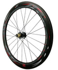 700C Disc Brake Road Bike Wheelset Carbon Fiber 24H Front 20H Rear 55mm Deep Rim Dope Performance, side view of rear wheel.