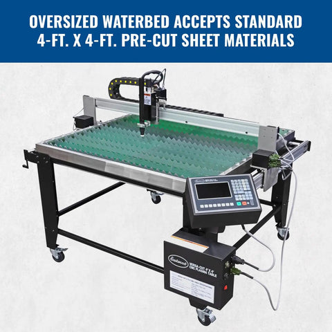 Front view of Versa Cut 4x4 CNC Plasma Table With 40A Plasma Cutter, featuring oversized waterbed, for metal fabrication and cutting.