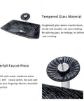 USZWBY Bathroom Vessel Sink, Tempered Glass Artistic Vessel Bowl Sink with waterfall faucet and pop up drain, black and silver.