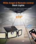 Outdoor Solar Motion Deck Lights With 158 LEDs High Brightness 2500 Lumens Tempered Glass Panel IP65 showing remote control usage