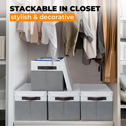 Stackable Storage Baskets With Lids 4 Pack Dustproof Closet Organizers For Clothes Toys Blanket Keep Your Room Spotless And Chill At 14 By 10 By 9.5 Inches Ideal For Any Home