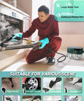 Hands Free Handheld Steam Cleaner With Handle Control One Point Six Liter Large Water Tank 3 Level Steam Output Thickened Hose Portable No Bending Easy To Use Pro Grade High Temp Steamer For Home Kitchen And Car Dark Green in use on oven