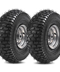 Two Pack Front Lawn Mower Tire And Wheel Assembly For Riding Mowers 15X6.00-6 Fits John Deere Craftsman Husqvarna With Three Quarters Inch Bushings And Three Inch Centered Hub 4 Ply 30 Psi Max shown in front view.