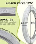 Two Pack 16X2.125 Bike Tires With Inner Tubes And Tire Levers For 16/18/20 Inch Kids Bikes And BMX White Fits Most Rims 16X1.95 16X2.10 16X2.125 36 PSI shown inflated to 36 PSI
