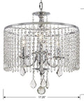 Three Light Polished Chrome Chandelier with K9 Crystal Dangles, Hardwired Ceiling Pendant, 17.25 inch diameter, 20.5 inch height