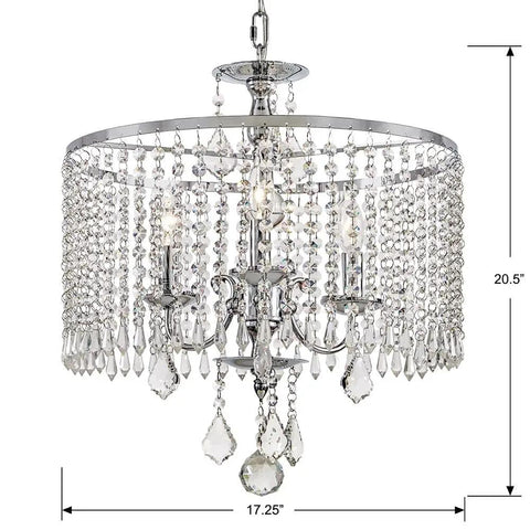Three Light Polished Chrome Chandelier with K9 Crystal Dangles, Hardwired Ceiling Pendant, 17.25 inch diameter, 20.5 inch height