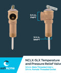 Three Quarter Inch Temperature And Pressure Relief Valve With Push To Connect Brass Fittings Bronze Body For Copper And CPVC