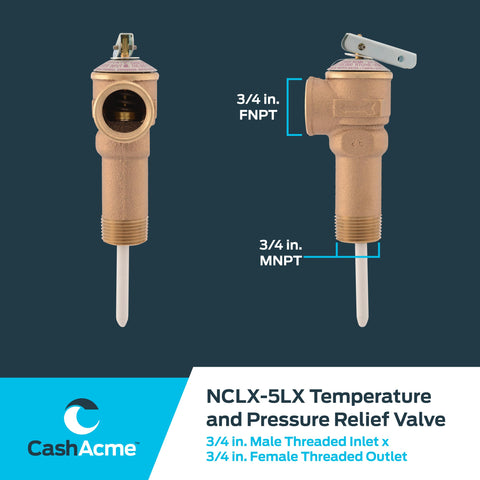 Three Quarter Inch Temperature And Pressure Relief Valve With Push To Connect Brass Fittings Bronze Body For Copper And CPVC