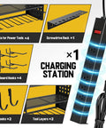 Power Tool Organizer With Built In Charging Station Six Outlets And Three Layer Wall Mounted Drill Storage Rack components