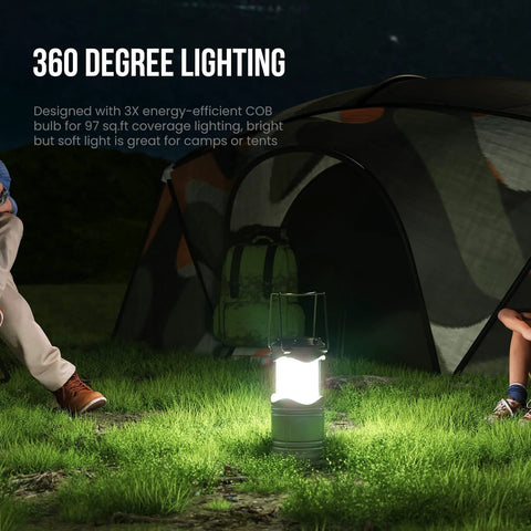 Lichamp LED camping lantern, gray, collapsible hanging light for outdoor use on grass