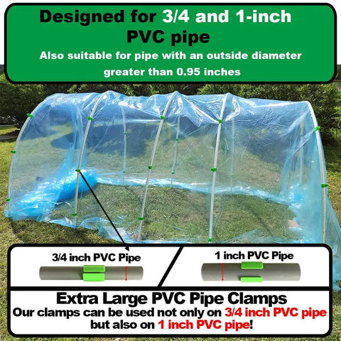 Heavy Duty Greenhouse Clamps For Three Quarters To One Inch PVC Pipe, Secure Hoops And Frames For Grow Tunnels, Plant Support Stakes, And Fixing Plant Covers With Garden Plastic Sheeting, Netting And Row Covers