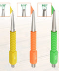 Killer Gear 3 Piece Nail Punch And Setter Kit Featuring 1 32 1 16 And 3 32 Inch Sizes with color-coded yellow, orange, green handles.