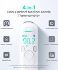 No Touch Forehead Thermometer 3 In 1 For Body Temperature, Room Humidity And Indoor Climate, Fast Infrared Scan In Under 1 Second, Medical-Grade Accuracy For Babies, Kids, And Adults, All-In-One Family Care Tool, white 4-in-1 display