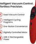 Heavy Duty LCD Electric Vacuum Pump Controller With 10 Pulse Modes And Digital Smart Presets, red handheld with digital readout.