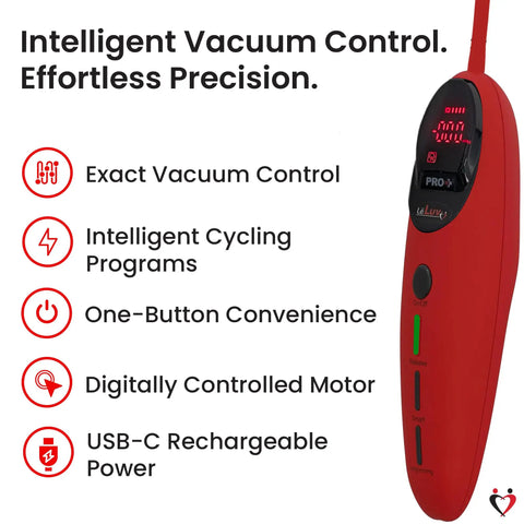 Heavy Duty LCD Electric Vacuum Pump Controller With 10 Pulse Modes And Digital Smart Presets, red handheld with digital readout.