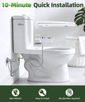 Toilet with Must Have Non Electric Cold Water Bidet Toilet Seat Attachment with Pressure Controls and Retractable Self Cleaning Dual Nozzles.
