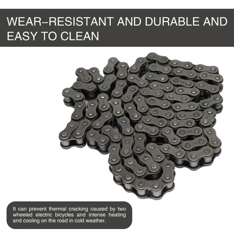 Heavy Duty Steel Chain Master Link Set, Pack Of Eight Roller Connectors built for motorcycle and bike repair, showing close-up of rust-proof links.
