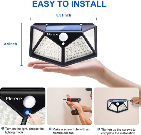 Six Pack Solar Motion Lights Outdoor With 100 LED Beads, IP65 Wall Lights installation demonstration on hand and wall