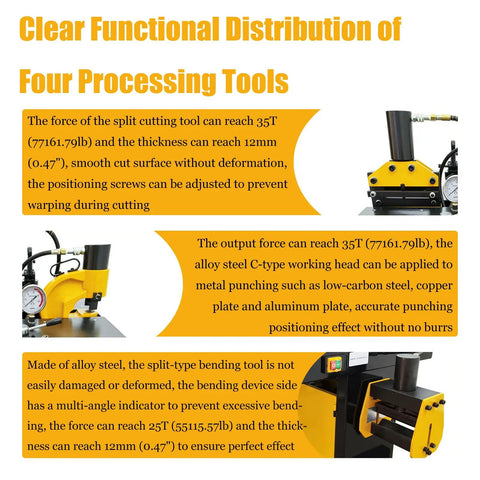 4 In 1 Electric Hydraulic Busbar Cutter Bender Crimper Puncher Machine With Adjustable Valve AC110V for cutting and punching details.