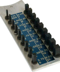 Dope Square Clock Key Gauge and Mainspring Winding Tool Set For Clock Repair, showing 18 size options on metal board