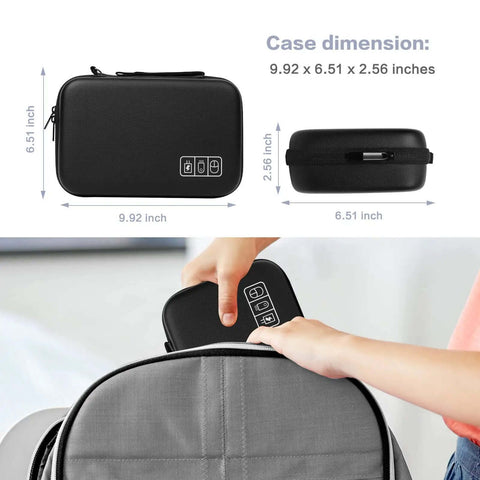 No Sweat Shockproof Electronic Organizer Pouch Built For MacBook Power Adapter And Cable Set being placed into a backpack.