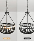Comparison of Boho Beaded Chandelier With Five Lights 16 Inch Black And White Modern Farmhouse Wood Bead Pendant Lighting on and off