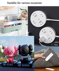 Composite image featuring various applications of double-sided adhesive strips including cable management and decor setup.