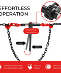 Effortless operation of Beefed Up 6600 Lbs WLL Ratchet Chain Binders for 5/16 and 3/8 Grade 70 Chains Two Pack.
