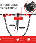 Heavy Duty Five Sixteenths To Three Eighths Ratchet Chain Binder And Twenty Foot G70 Load Chains Set with detailed mechanism