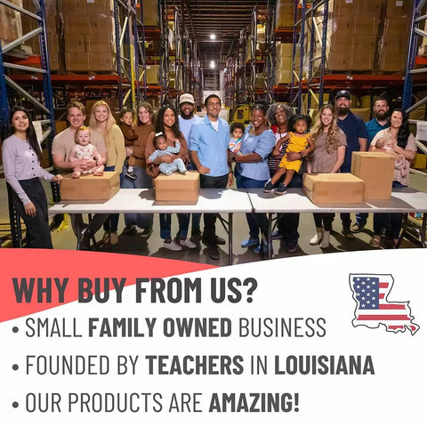 Group of people standing in a warehouse with boxes, promoting small family-owned business from Louisiana.