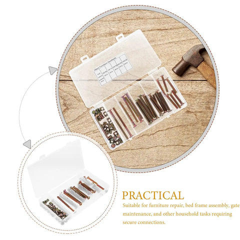 49 Piece M6 X 40-80mm Hex Socket Cap Screws And Barrel Nut Set For Furniture Repair in open plastic case on wood surface