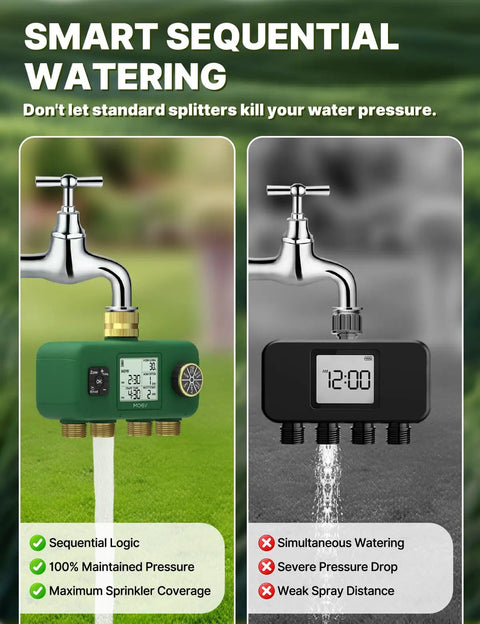 4 Zone Water Timer For Garden Hose With Heavy Duty Solid Brass Inlet And Outlets Battery Operated Programmable Sprinkler Timer