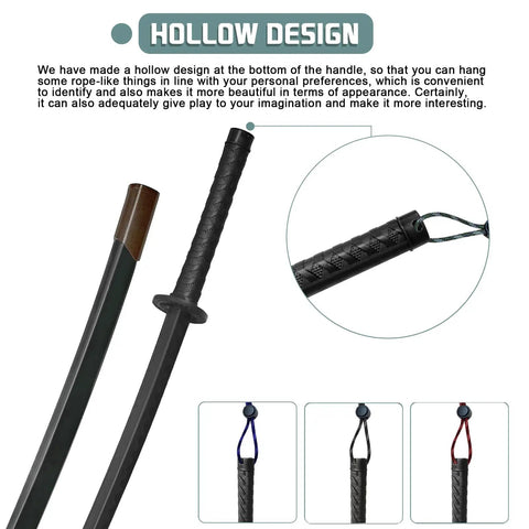 41 Inch Polypropylene Katana Sword For Training With Black Scabbard showing handle with hollow design for grip