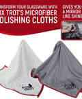 Large Microfiber Polishing Cloths for Glassware 2 Pack White and Gray showcasing streak-free and lint-free cleaning.