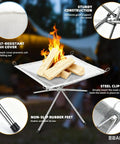 22 Inch Outdoor Folding Fire Pit for Camping and Backyard Fun with Stainless Mesh BBQ Fire Bowl, heat-resistant mat, carrying bag