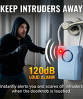 Two Pack Door Handle Alarm With Vibration Sensor, 120dB Siren, Alerts Up To 650 Feet, Easy Install On Any Door, Choose Off, Alarm, Or Doorbell Mode, Deters Intruders And Lets You Monitor Kids Or Patients on a door handle