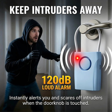 Two Pack Door Handle Alarm With Vibration Sensor, 120dB Siren, Alerts Up To 650 Feet, Easy Install On Any Door, Choose Off, Alarm, Or Doorbell Mode, Deters Intruders And Lets You Monitor Kids Or Patients on a door handle