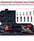 Top Notch 14 Inch Heavy Duty Rivnut Tool Kit With Six Interchangeable Mandrels And Fifty Assorted Rivet Nuts For Auto Repair Sheet Metal Fixing And Awesome DIY Projects. Open case with M3-M10 mandrels and rivet nuts