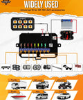 Beefed Up Eight Gang Switch Panel With RGB Backlight Momentary Pulsed Toggle Dimmable Lighting Diagram for 12-24V Vehicles