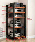 5 Layer HiFi Stand On Wheels For Heavy Duty Audio Gear And Vinyl Storage Rolling AV Rack With Adjustable Shelves For Stereo Receiver And Home Theater Setup in a room corner