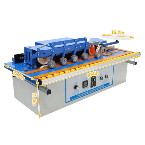 Grab This Badass Automatic Woodworking Edge Bander Countertop Edge Banding Machine For Curved And Straight Pieces With Digital Control Panel And Adjustable Speed Heavy Duty Shop Essential, side view with dimensions.