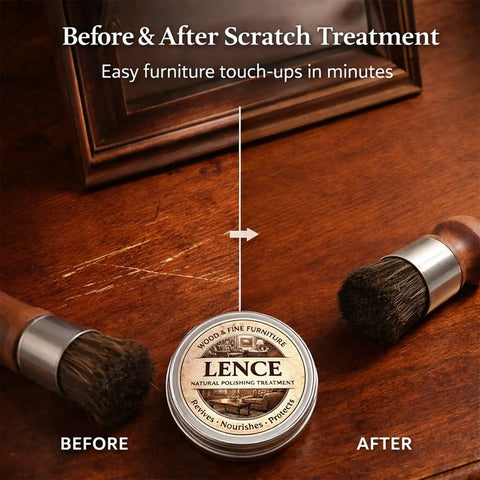 Before and after image showing wood scratches repaired using Killer Wood Scratch Repair Balm And Furniture Polish For Finished Countertops No Color Matching Needed Hella Slick Protective Sealant And Zero Hassle Home Care Essential.