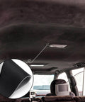 Pangda suede headliner fabric, black, with 1/9-inch foam backing, installed on car roof interior