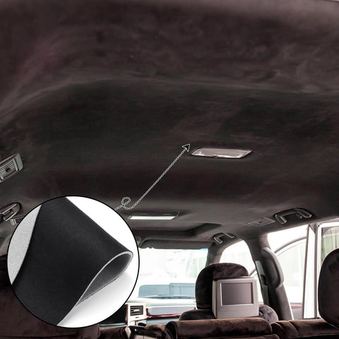 Pangda suede headliner fabric, black, with 1/9-inch foam backing, installed on car roof interior